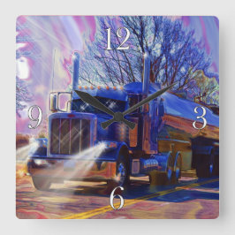 Hochwertige Transportblauer Tanklastwagen-Wall-Uhr Quadratische Wanduhr