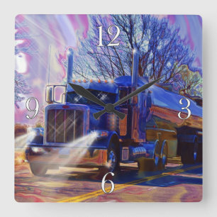 Hochwertige Transportblauer Tanklastwagen-Wall-Uhr Quadratische Wanduhr