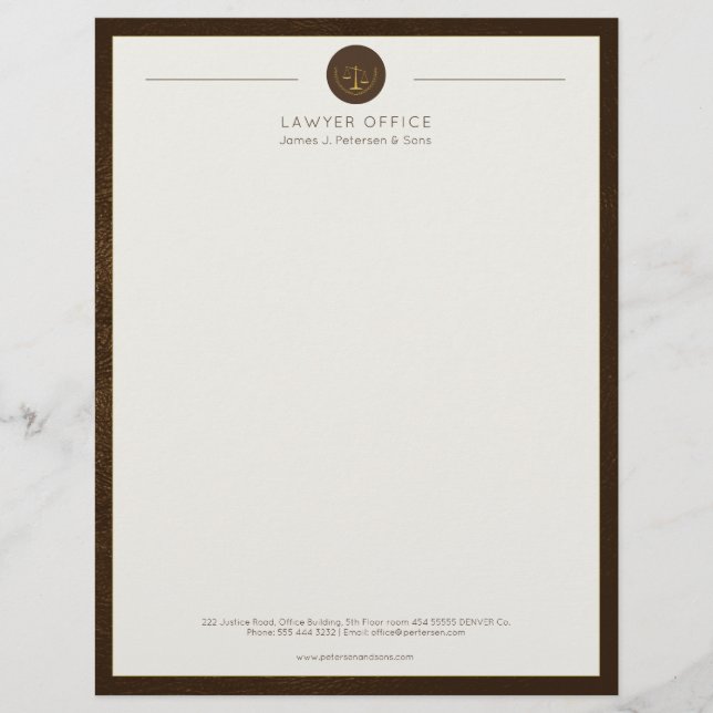 Hochwertiger Bürolederlook und Goldanwalt Briefbogen (Vorderseite)