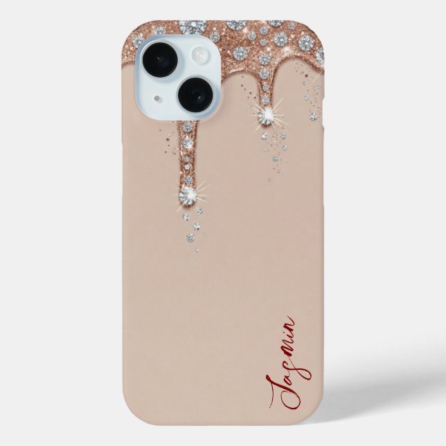 Hochwertiges Beige & Roségold Glitter-Drip  Case-Mate iPhone Hülle (Rückseite)