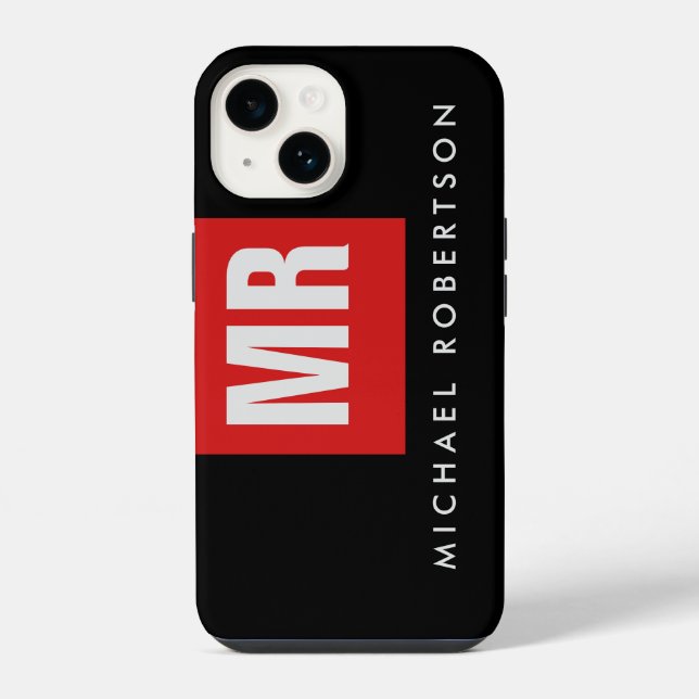 Hochwertiges Schwarz-Rot-Monogramm Einzigartig iPhone Hülle (Rückseite)