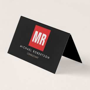 Hochwertiges Schwarz-Rot-Monogramm Einzigartig Visitenkarten