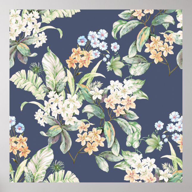 hochwertiges Set verschiedener Aquarellblumen Poster (Vorne)