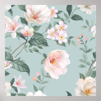 hochwertiges Set verschiedener Aquarellblumen Poster