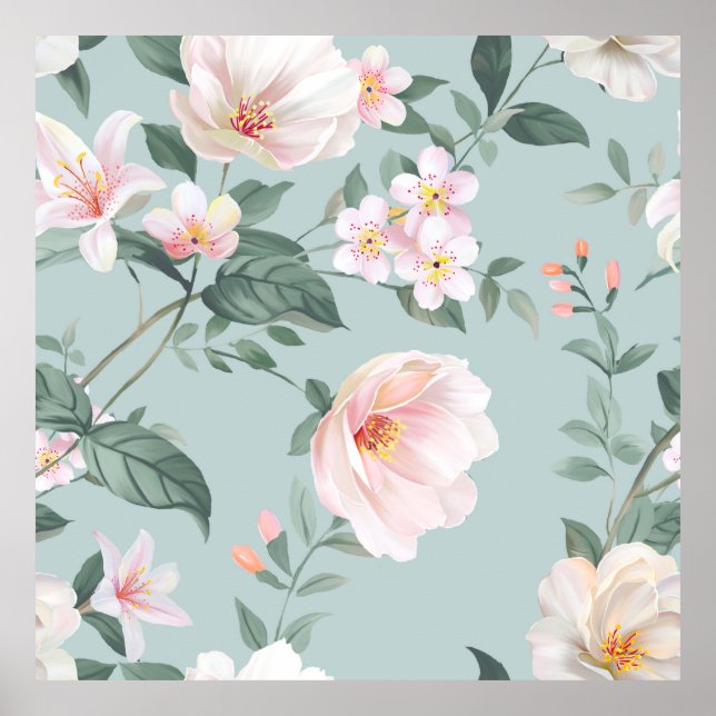 hochwertiges Set verschiedener Aquarellblumen Poster (Vorne)