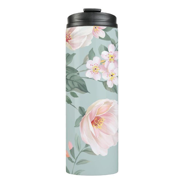 hochwertiges Set verschiedener Aquarellblumen Thermosbecher (Vorderseite)