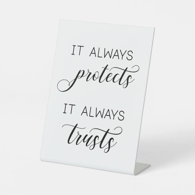 Hochzeit '1 Korinther 13' Es schützt immer Sockelschild (Vorderseite)