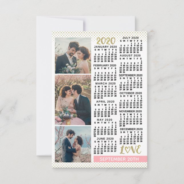 Hochzeit 2020 Kalender Rosa Rosa 3 Fotos Save The Date (Vorderseite)
