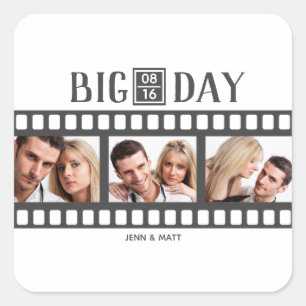 Hochzeit 3 Fotos Fun Film hinzufügen Quadratischer Aufkleber