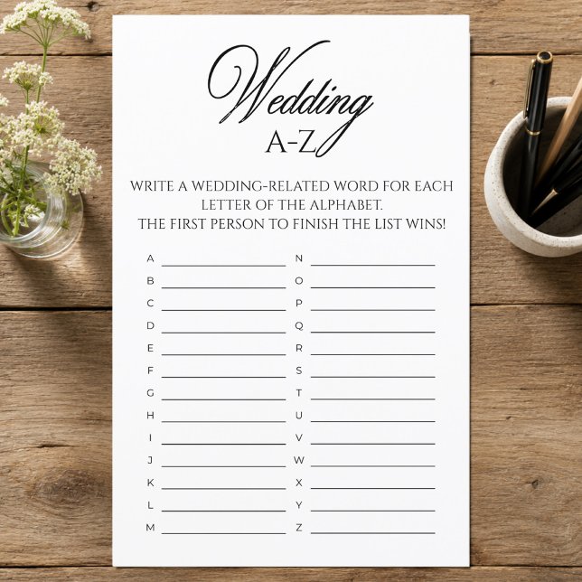 Hochzeit A-Z Brautparty-Spiel (Wedding A-Z Bridal Shower Game)