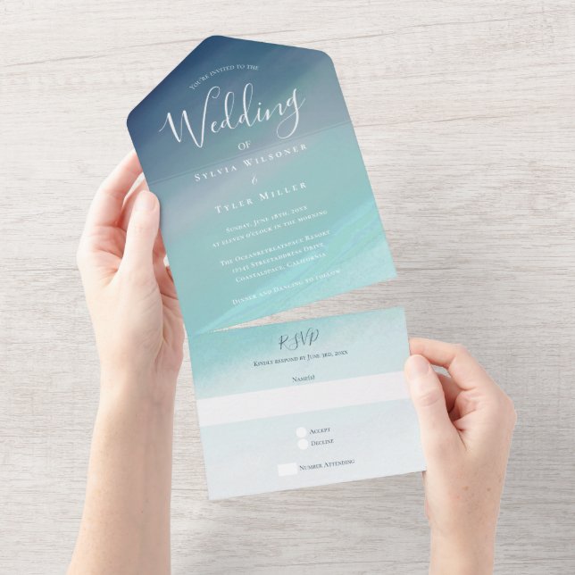 Hochzeit am Blue Ocean Beach All In One Einladung