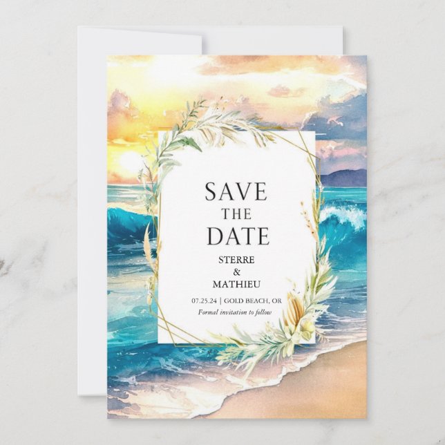 Hochzeit am digitalen Strand Save The Date (Vorderseite)