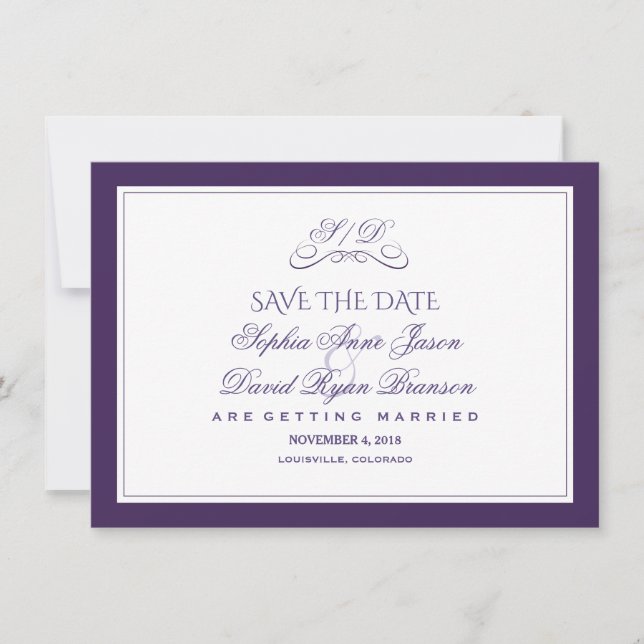 Hochzeit am lila und weißen Abend Save The Date (Vorderseite)