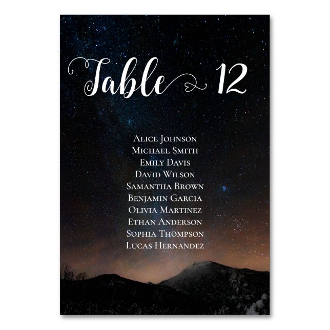 Hochzeit am Nachthimmel unter den Sternen Tischnummer (Vorderseite)