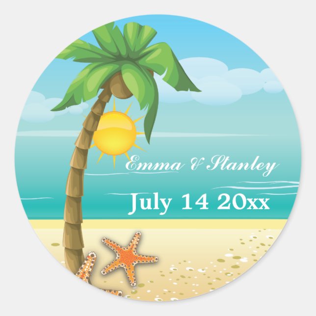 Hochzeit am Palmenbaum und am Seestrand Save the D Runder Aufkleber (Vorderseite)