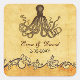 Hochzeit am rustikalen Oktopus-Strand umhüllt Sieg Quadratischer Aufkleber