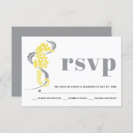 Hochzeit am Seepferd, Algen, grau und gelb RSVP Karte
