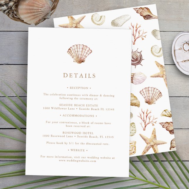 Hochzeit am Strand Begleitkarte (Simple Beach Watercolor Seashell Wedding Details Enclosure Card by Painted Paperie
)