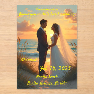 Hochzeit am Strand bei Sonnenuntergang Acryleinladungen