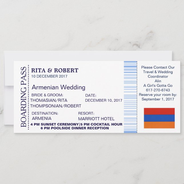 Hochzeit am Strand | Boarding Pass Ticket-Zielort Einladung (Vorderseite)