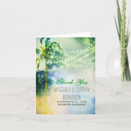 Hochzeit am Strand danke Karte mit Lichtern & Palm