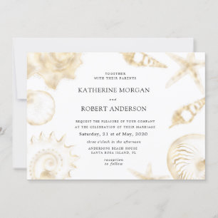 Hochzeit am Strand in goldblauer Hochzeit Einladun Einladung