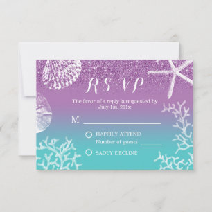 Hochzeit am Strand Lavendel Türkis Ombre RSVP Antw Karte