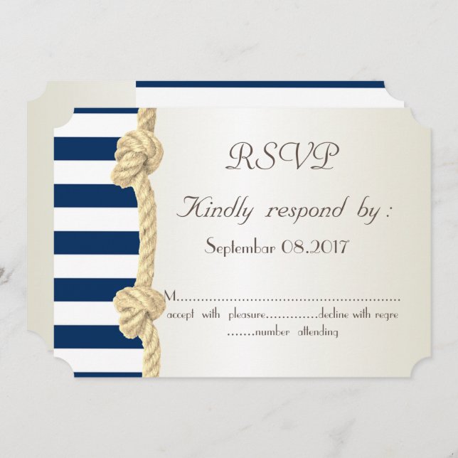 Hochzeit am Strand, Navy Rope, Stripes Seashells U Einladung (Vorne/Hinten)