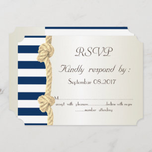 Hochzeit am Strand, Navy Rope, Stripes Seashells U Einladung