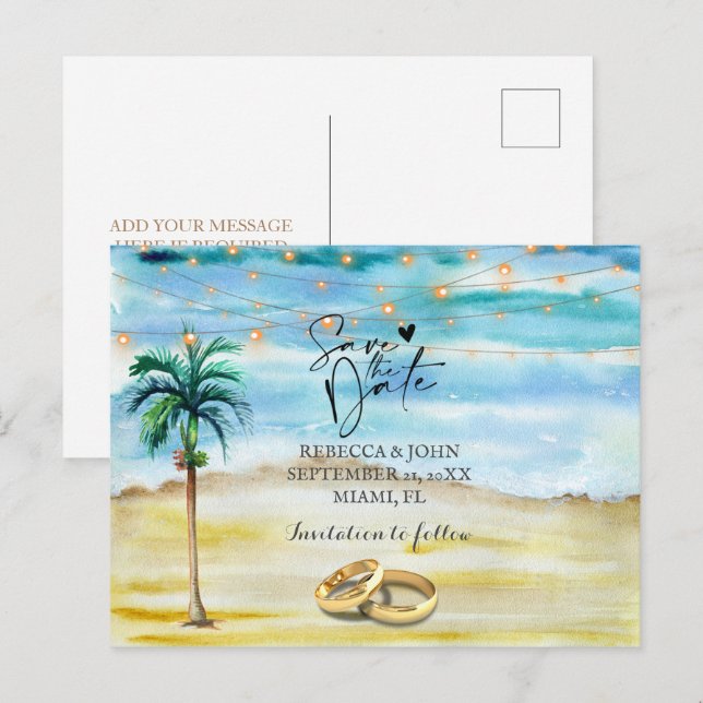 Hochzeit am Strand Save the Date Postkarte (Vorne/Hinten)