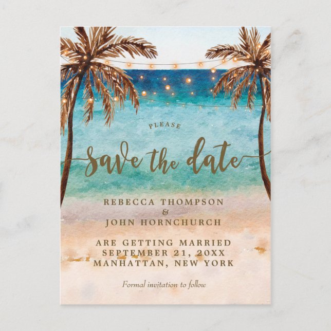 Hochzeit am Strand Save the Date Postkarte (Vorderseite)