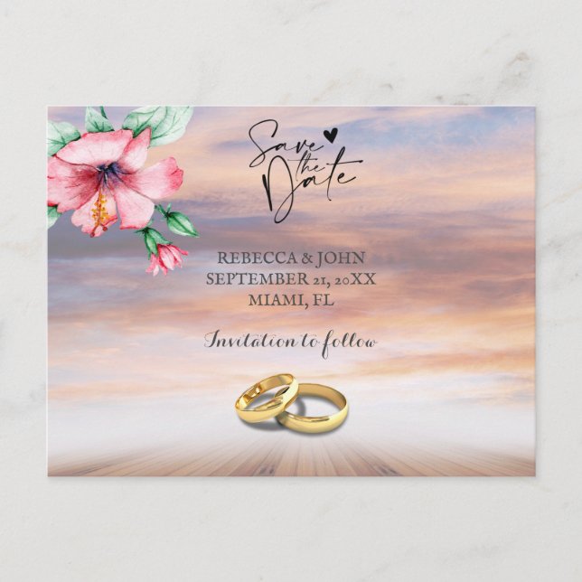 Hochzeit am Strand Save the Date Postkarte (Vorderseite)