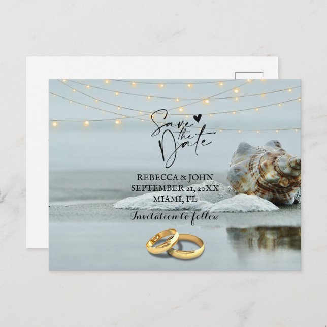 Hochzeit am Strand Save the Date Postkarte (Vorne/Hinten)