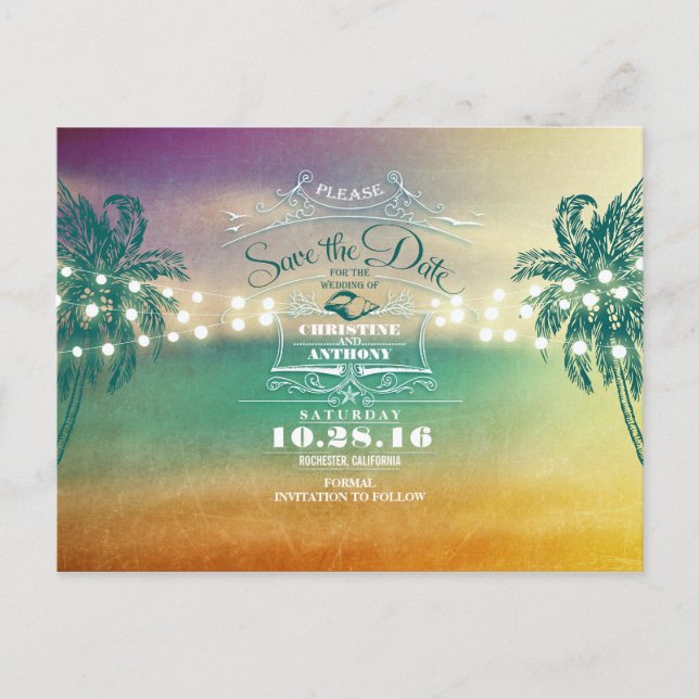 Hochzeit am Strand Save the Date Postkarten (Vorderseite)
