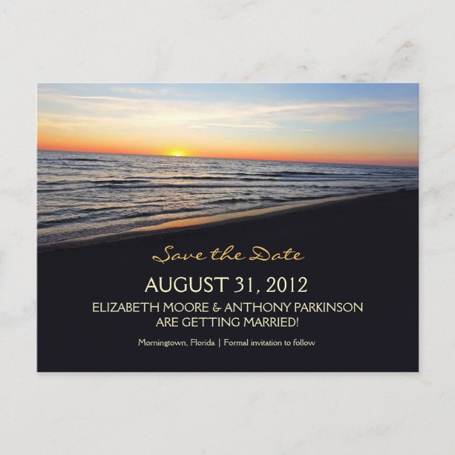 Hochzeit am Strand Save the Date Postkarten (Vorderseite)
