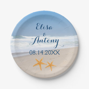 Hochzeit am Strand von Seestern Pappteller