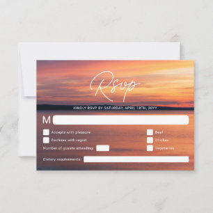 Hochzeit am Zielort Orange Sunset oder Strandhochz RSVP Karte