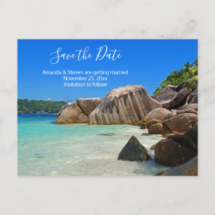 Hochzeit an der Küste des tropischen Meeres retten Einladungspostkarte