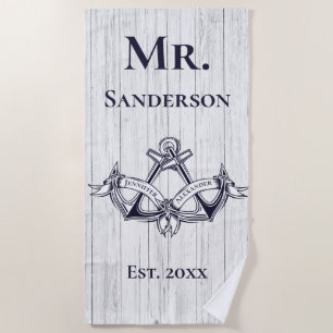 Hochzeit Anchor Herr Navy Blue Nautical Monogram Strandtuch