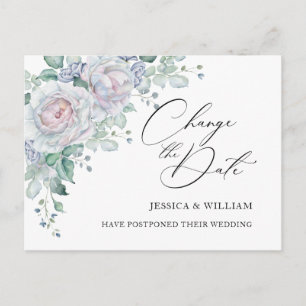 Hochzeit ändert das Datum Blue Blush-Rose Postkarte