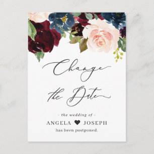 Hochzeit ändert das Datum Burgundy Blush Navy Blor Postkarte