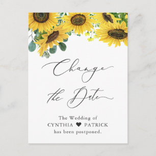 Hochzeit ändert das Datum Elegante Sonnenblumensch Postkarte