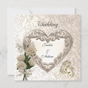 Hochzeit Antik Floral Rosen Beige Creme Einladung