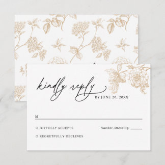 Hochzeit-Antwortkarte mit viktorianischem Goldblum RSVP Karte