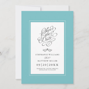 Hochzeit Aqua Blau Grün Kalligrafie Druckbar Chic Save The Date