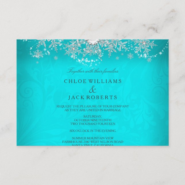 Hochzeit Aquamariner Crystal Pearl Snowflake Silve RSVP Karte (Vorderseite)