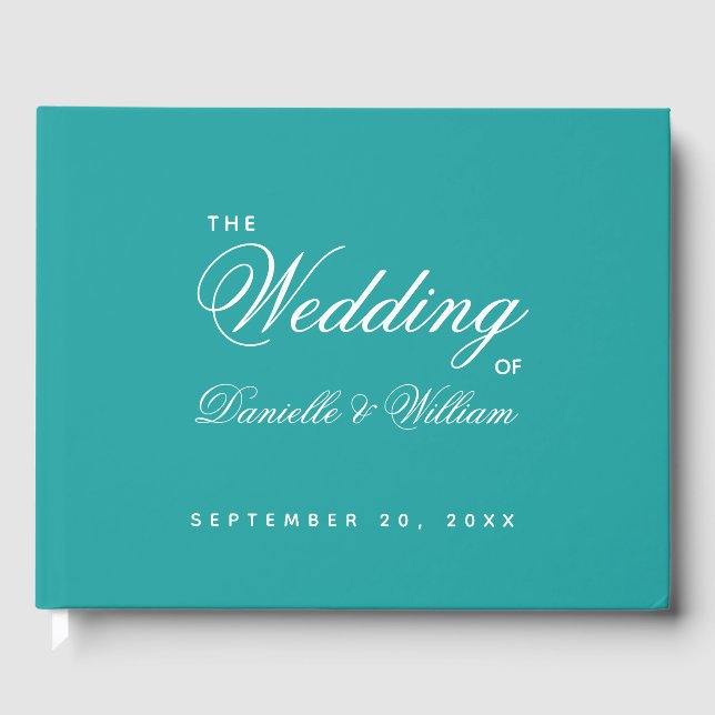 Hochzeit Aquamariner einfacher Script-Kalligrafie Gästebuch (Vorderseite)