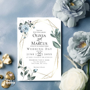 HOCHZEIT   Aquarellfarben, blau, floralblau Einladung