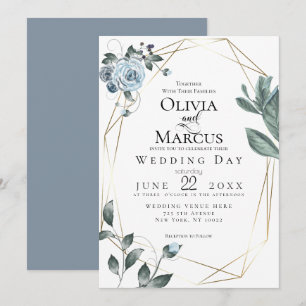 HOCHZEIT   Aquarellfarben, blau, floralblau Einladung