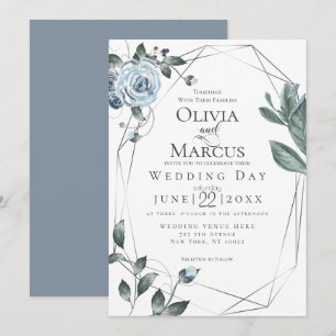 HOCHZEIT   Aquarellfarben, blau, floralblau Einladung